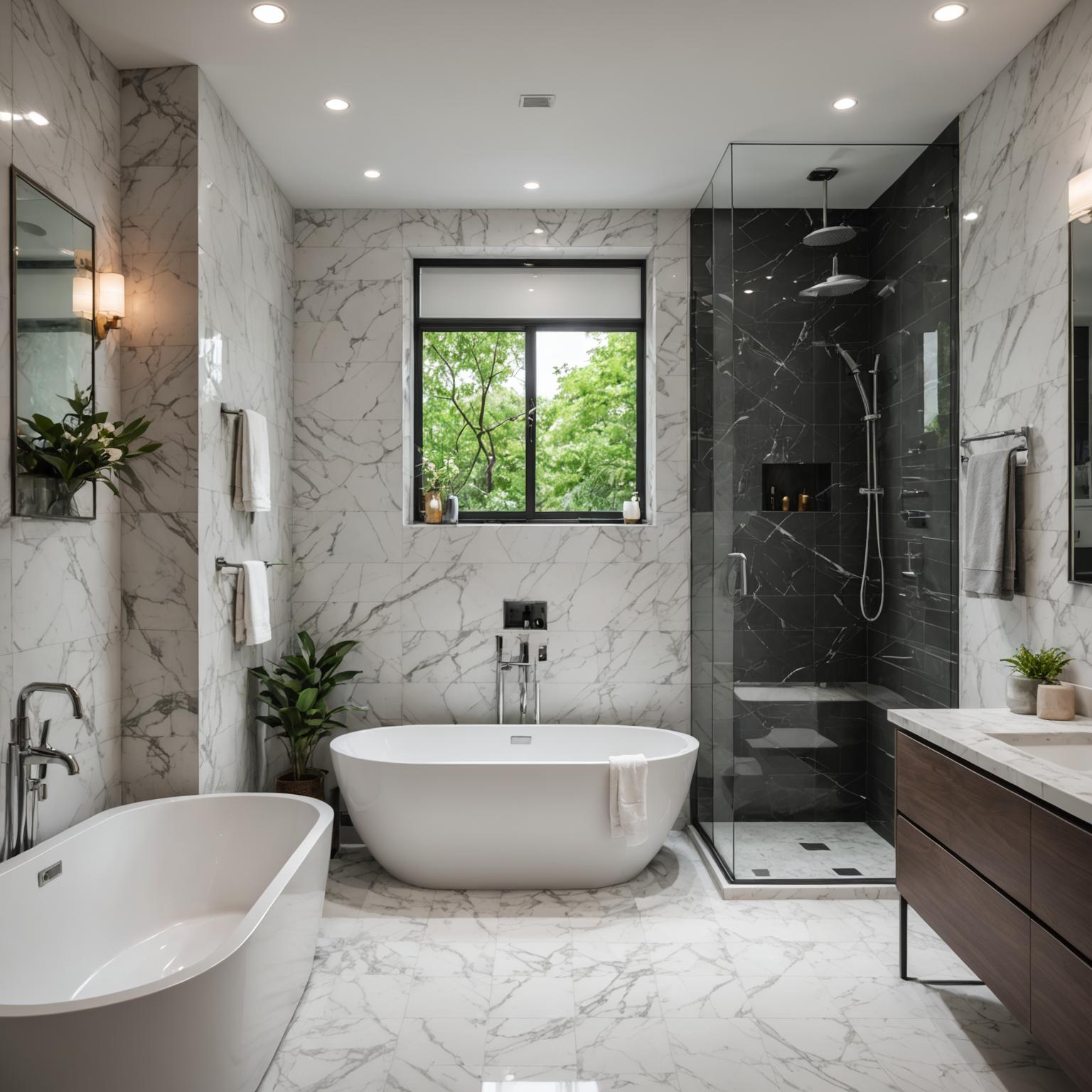 Luxury bathroom remodel with freestanding tub and floor-to-ceiling tiles