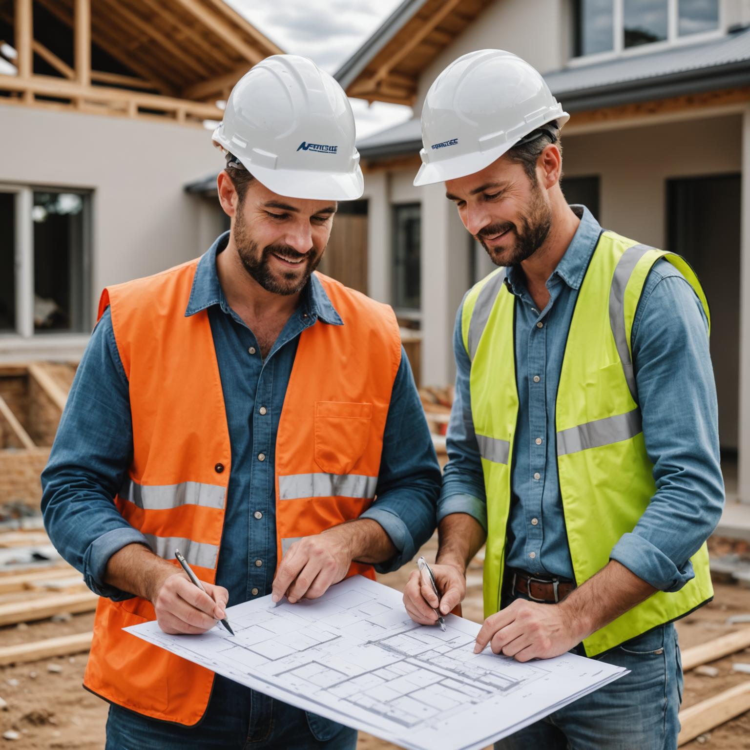 Homeowner reviewing building plans with a Melbourne builder